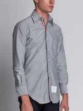 Long Sleeve Shirt With Grosgrain Placket In Navy Oxford