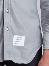 Long Sleeve Shirt With Grosgrain Placket In Navy Oxford