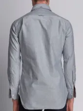 Long Sleeve Shirt With Grosgrain Placket In Navy Oxford