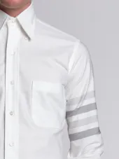 Long Sleeve Shirt With Medium Grey Woven 4-Bar Stripe In White Oxford