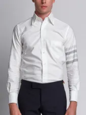 Long Sleeve Shirt With Medium Grey Woven 4-Bar Stripe In White Oxford