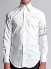 Long Sleeve Shirt With Medium Grey Woven 4-Bar Stripe In White Oxford