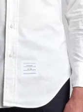 Long Sleeve Shirt With Medium Grey Woven 4-Bar Stripe In White Oxford