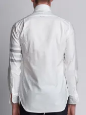 Long Sleeve Shirt With Medium Grey Woven 4-Bar Stripe In White Oxford