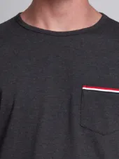Long Sleeve T-Shirt With Chest Pocket In Charcoal Jersey