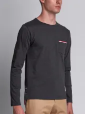 Long Sleeve T-Shirt With Chest Pocket In Charcoal Jersey
