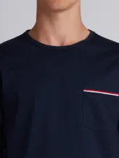 Long Sleeve T-Shirt With Chest Pocket In Navy Jersey