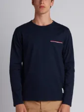 Long Sleeve T-Shirt With Chest Pocket In Navy Jersey