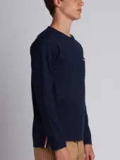 Long Sleeve T-Shirt With Chest Pocket In Navy Jersey