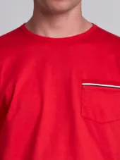 Long Sleeve T-Shirt With Chest Pocket In Red Cotton Jersey