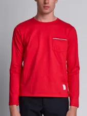 Long Sleeve T-Shirt With Chest Pocket In Red Cotton Jersey