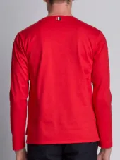 Long Sleeve T-Shirt With Chest Pocket In Red Cotton Jersey