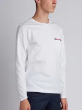Long Sleeve T-Shirt With Chest Pocket In White Jersey