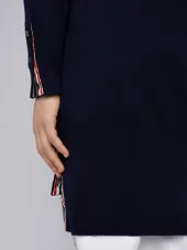 Long V-Neck Cardigan With White 4-Bar Stripe In Cashmere