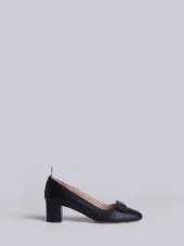 Low Block Heel With Leather Bow In Pebble Grain