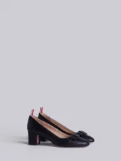 Low Block Heel With Leather Bow In Pebble Grain