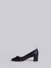 Low Block Heel With Leather Bow In Pebble Grain