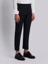 Low Rise Skinny Trouser With Red, White And Blue Back Leg Placement And Silk Faille Side Seam In School Uniform Plain Weave