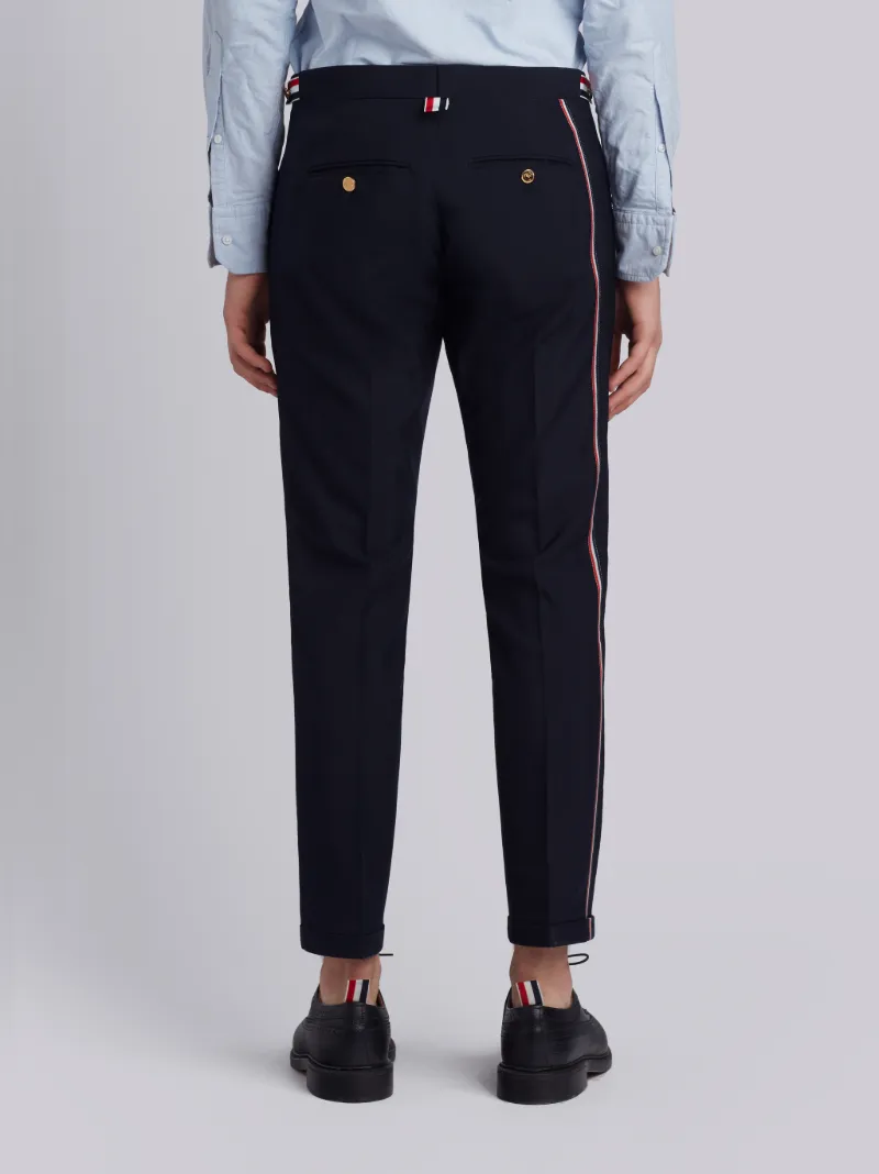 Low Rise Skinny Trouser With Red, White And Blue Selvedge Back Leg Placement In School Uniform Plain Weave