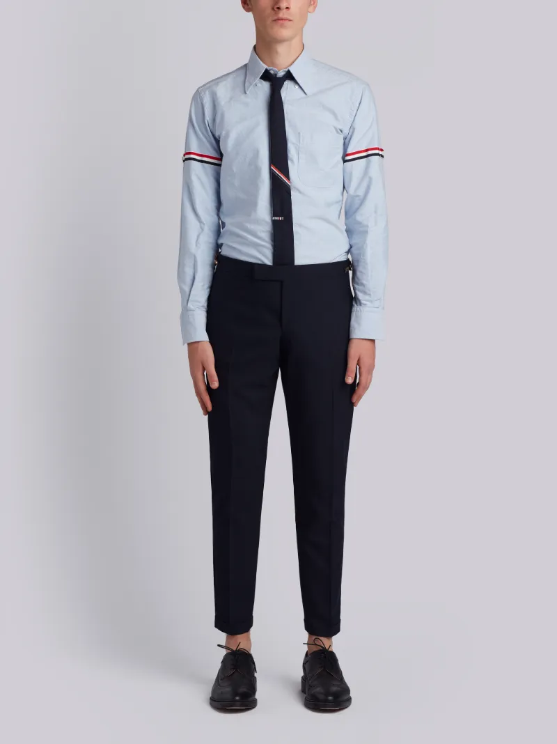 Low Rise Skinny Trouser With Red, White And Blue Selvedge Back Leg Placement In School Uniform Plain Weave