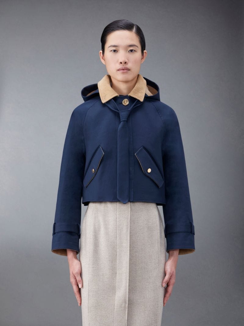 Mackintosh Removable Tie Hood Cropped Car Coat