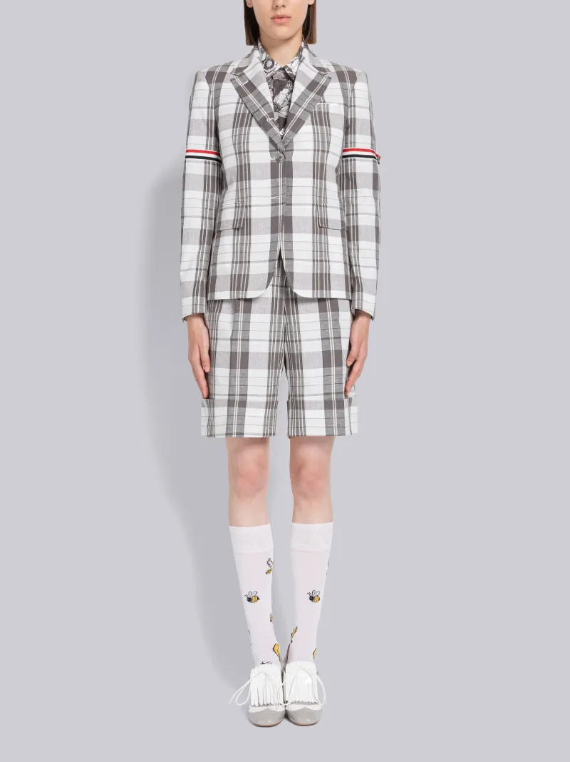 Thom Browne - Multi-Color Ribbon Tweed Frayed Variegated Rep Stripe Unconstructed Box Pleat Raglan Sleeve Jacket - 40 - White - Female