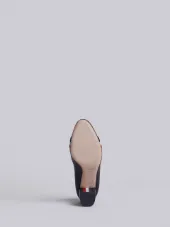 Medium Block Heel With Red, White And Blue Leather Bow In Pebble Grain