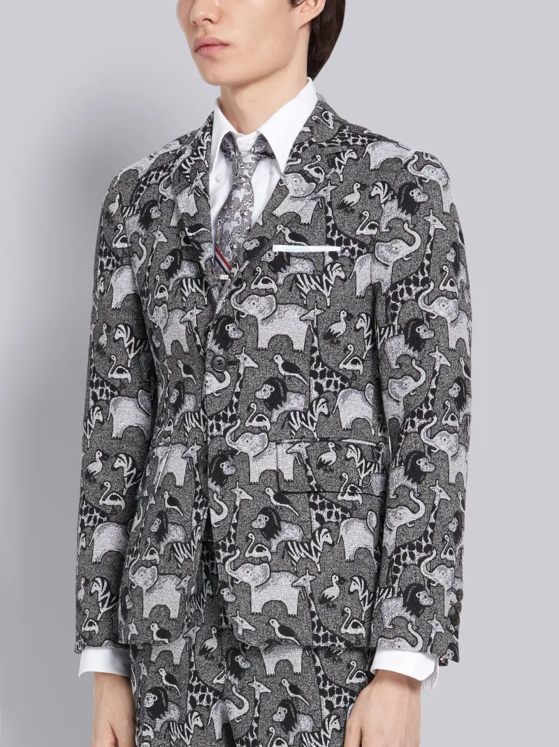 Medium Grey Animal Icon Tapestry Jacquard Classic Sport Coat