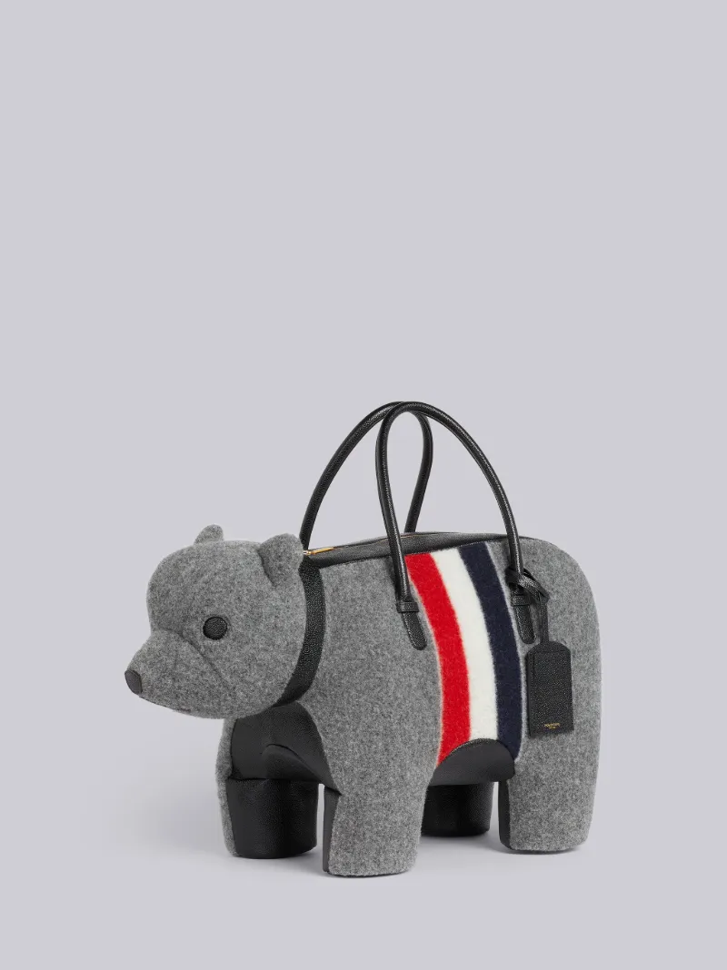 Medium Grey Boiled Wool Stripe Bear Bag