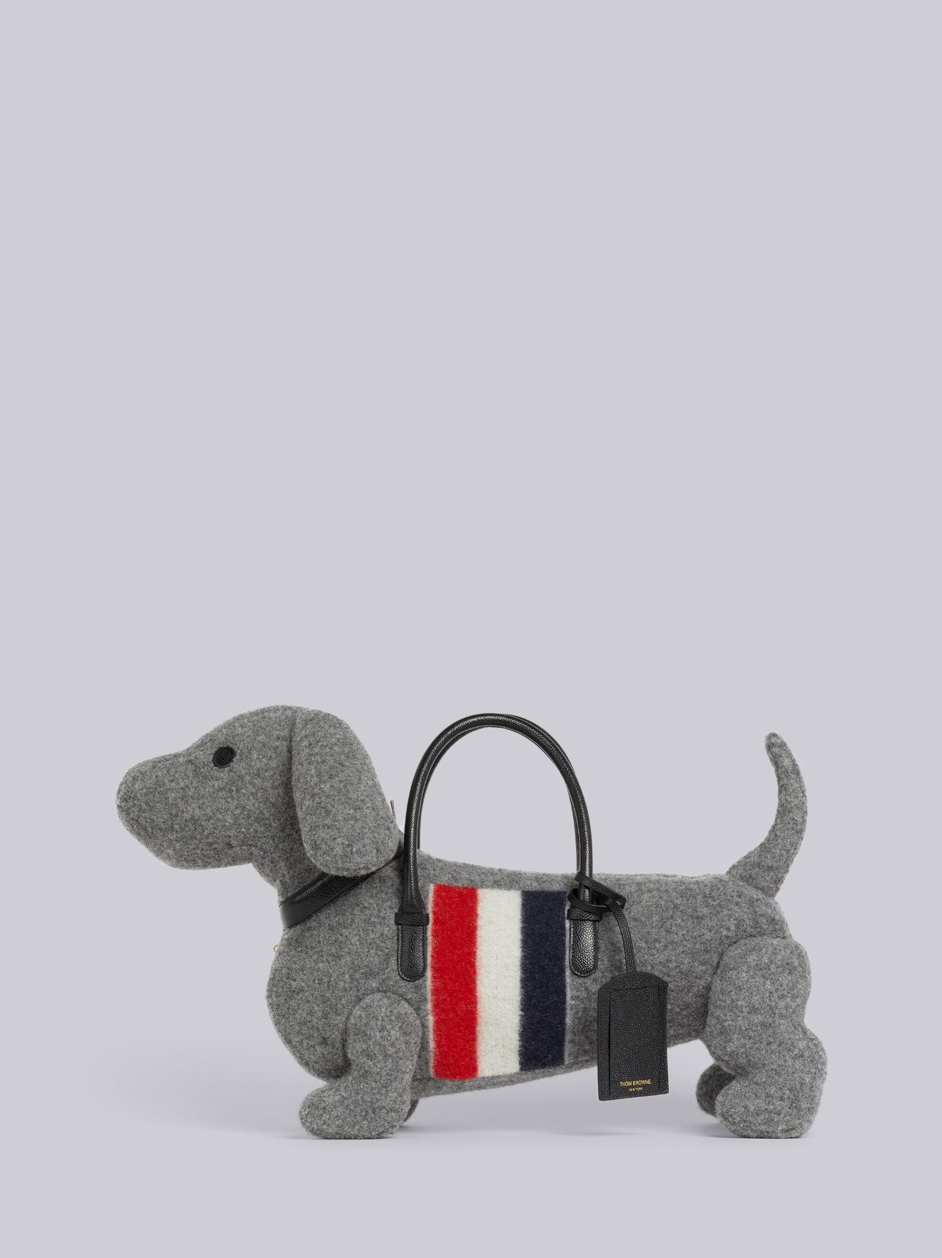 Medium Grey Boiled Wool Stripe Hector Bag | Thom Browne