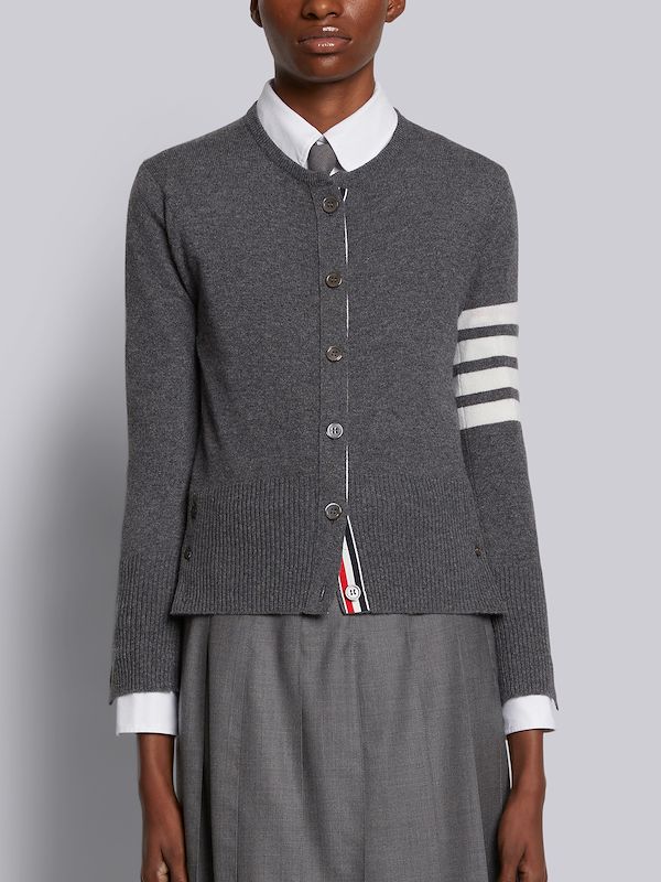 Medium Grey Cashmere 4-Bar Classic Crew Neck Cardigan