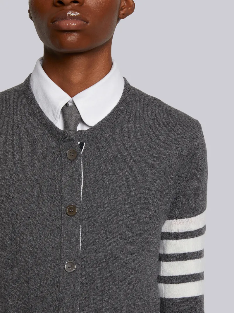 Medium Grey Cashmere 4-Bar Classic Crew Neck Cardigan