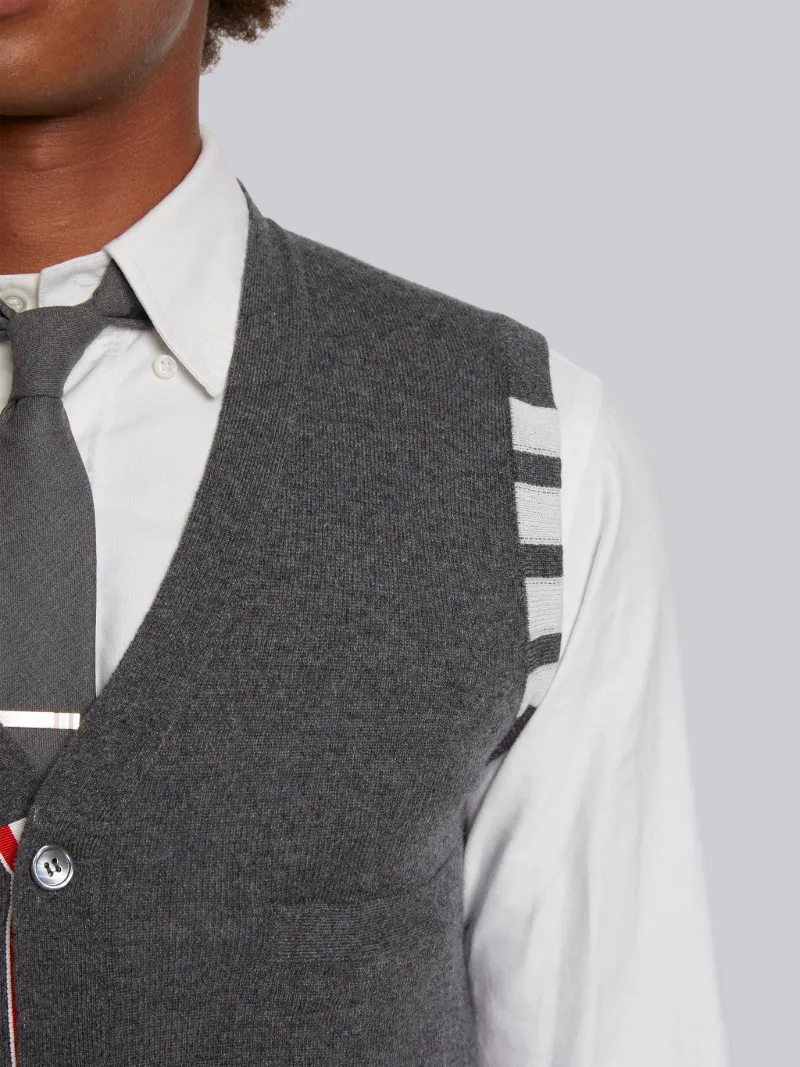 Medium Grey Cashmere 4-Bar Classic V-Neck Cardigan Vest
