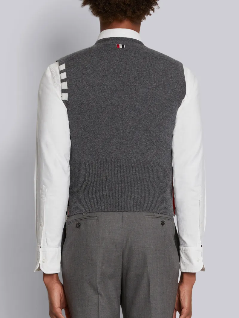 Medium Grey Cashmere 4-Bar Classic V-Neck Cardigan Vest