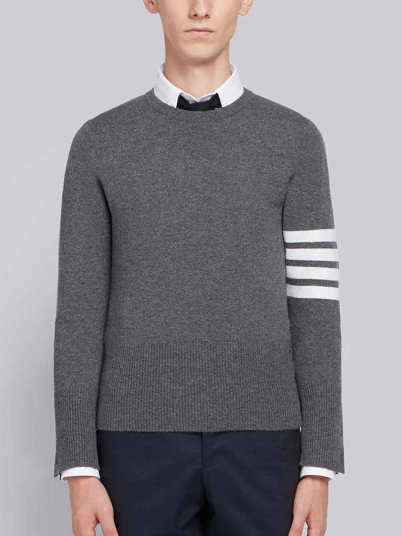 Medium Grey Cashmere 4-bar Crew Neck Pullover
