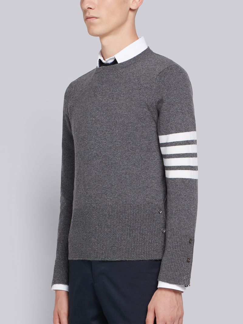 Medium Grey Cashmere 4-bar Crew Neck Pullover