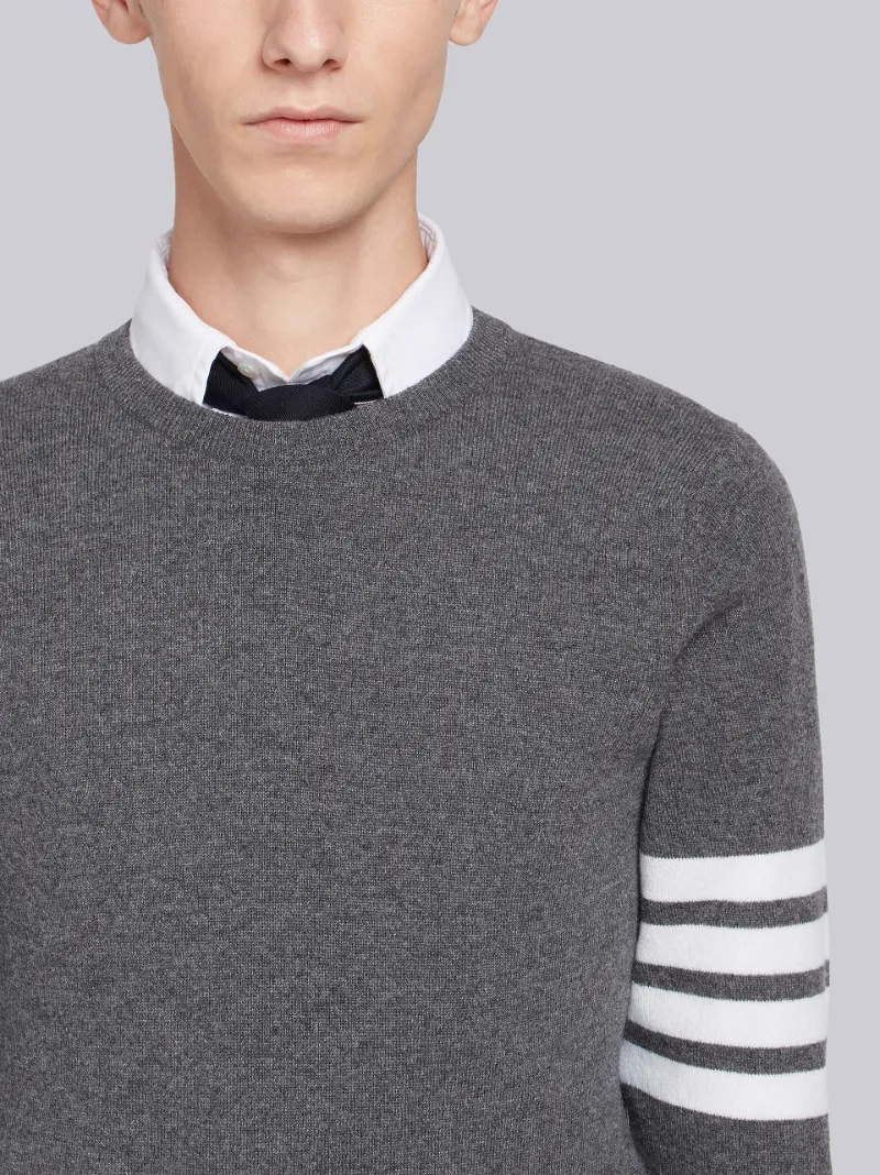 Medium Grey Cashmere 4-bar Crew Neck Pullover