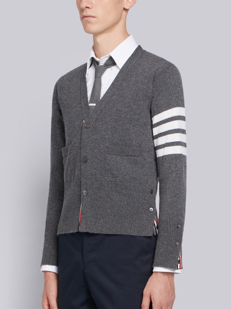 Medium Grey Cashmere 4-Bar V-Neck Cardigan | Thom Browne Official