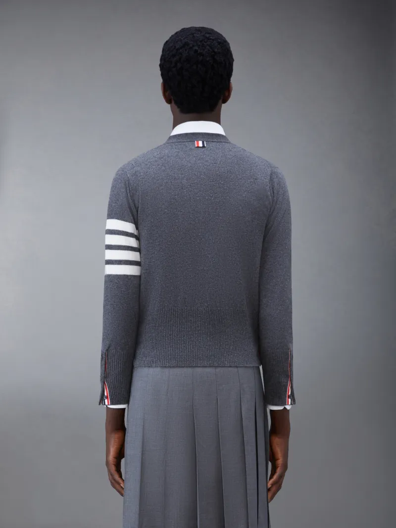 Medium Grey Cashmere 4-Bar V-Neck Cardigan Medium Grey Cashmere 4-Bar V-Neck Cardigan
