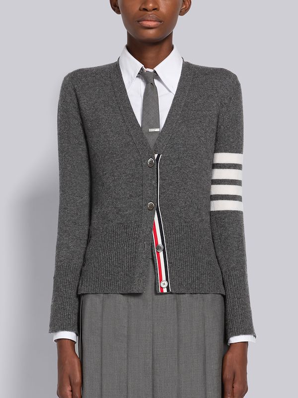 Medium Grey Cashmere 4-Bar V-Neck Cardigan
