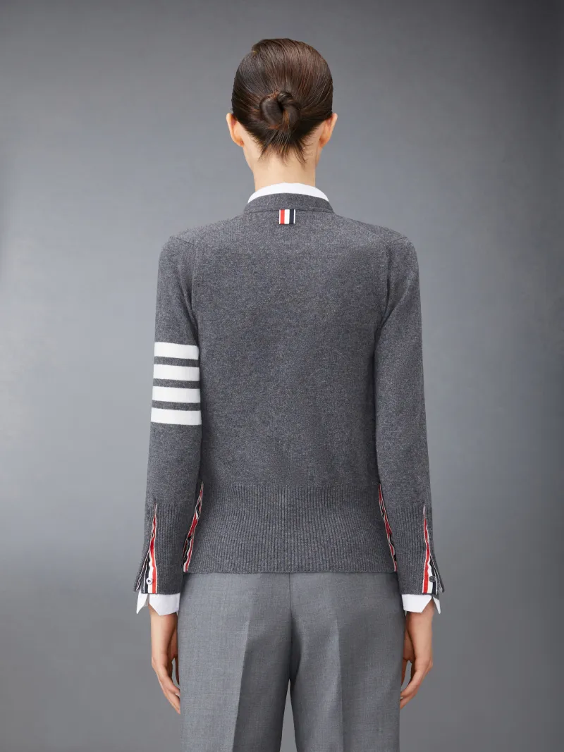 Medium Grey Cashmere 4-Bar V-Neck Cardigan Medium Grey Cashmere 4-Bar V-Neck Cardigan