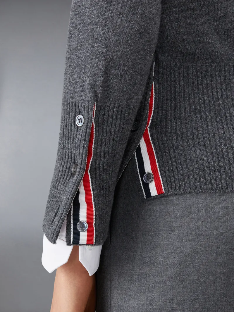Medium Grey Cashmere 4-Bar V-Neck Cardigan Medium Grey Cashmere 4-Bar V-Neck Cardigan
