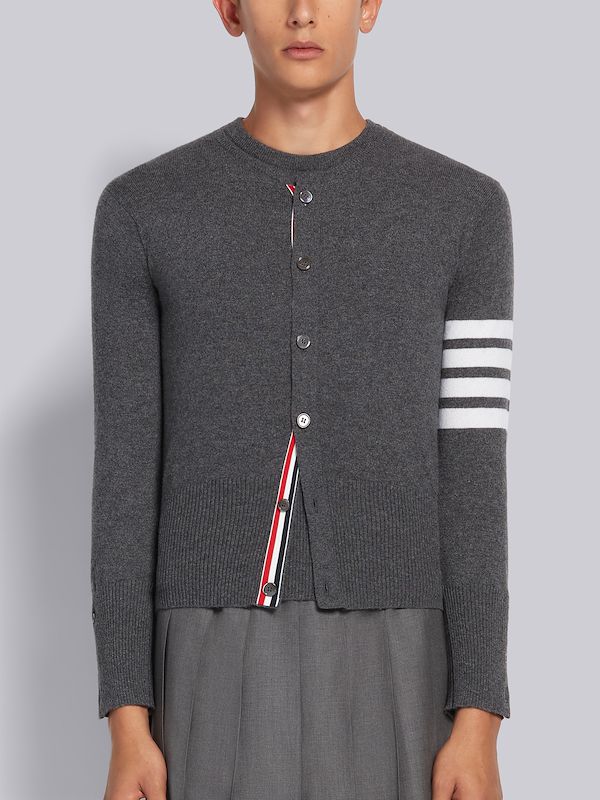 Medium Grey Cashmere Classic 4-Bar Crewneck Cardigan