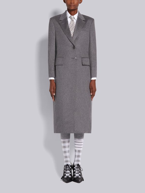 Medium Grey Cashmere Wide Lapel Overcoat