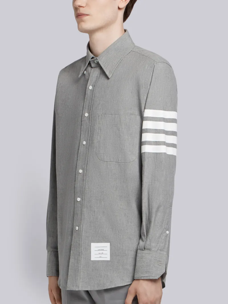Medium Grey Chambray Printed 4-bar Nametag Straight Fit Shirt