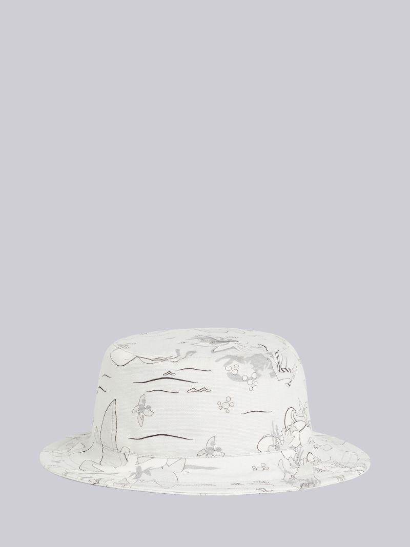 Medium Grey Cotton Canvas Hawaiian Scenic Print Classic Bucket Hat