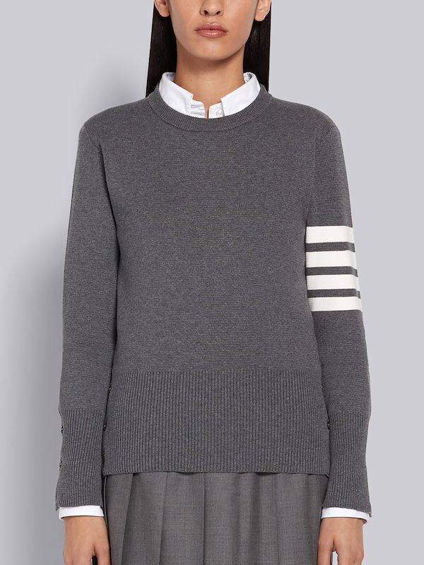 Medium Grey Cotton Crepe Milano Stitch Crewneck 4-Bar Pullover