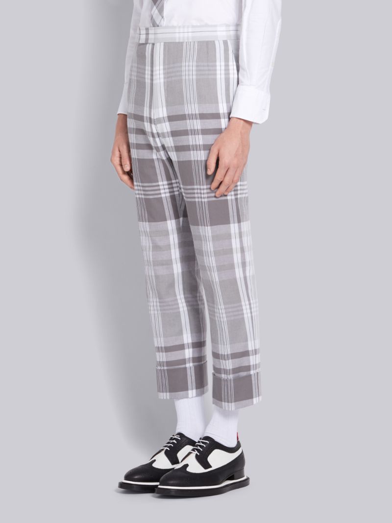 Medium Grey Cotton Large Plaid Madras Classic Trousers