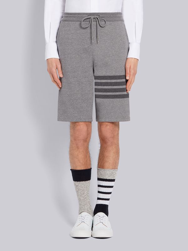 Medium Grey Cotton Loopback Tonal 4-Bar Sweat Shorts