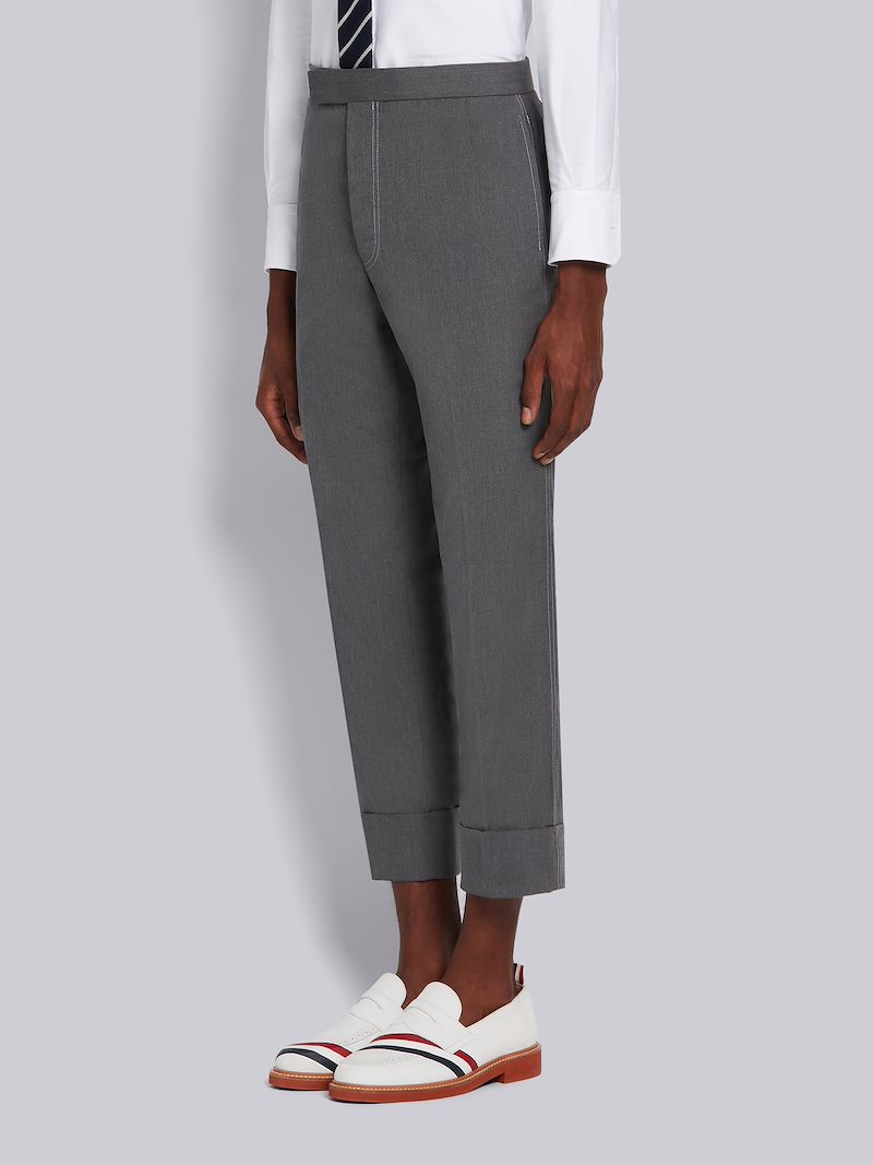 Medium Grey Cotton Typewriter Cloth Double Needle Stitch Classic Trouser